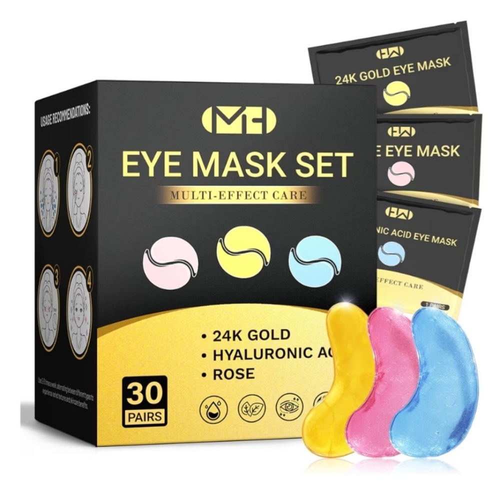 Under Eye Patches (30 Pairs) with 24K Gold, Hyaluronic Acid & Rose